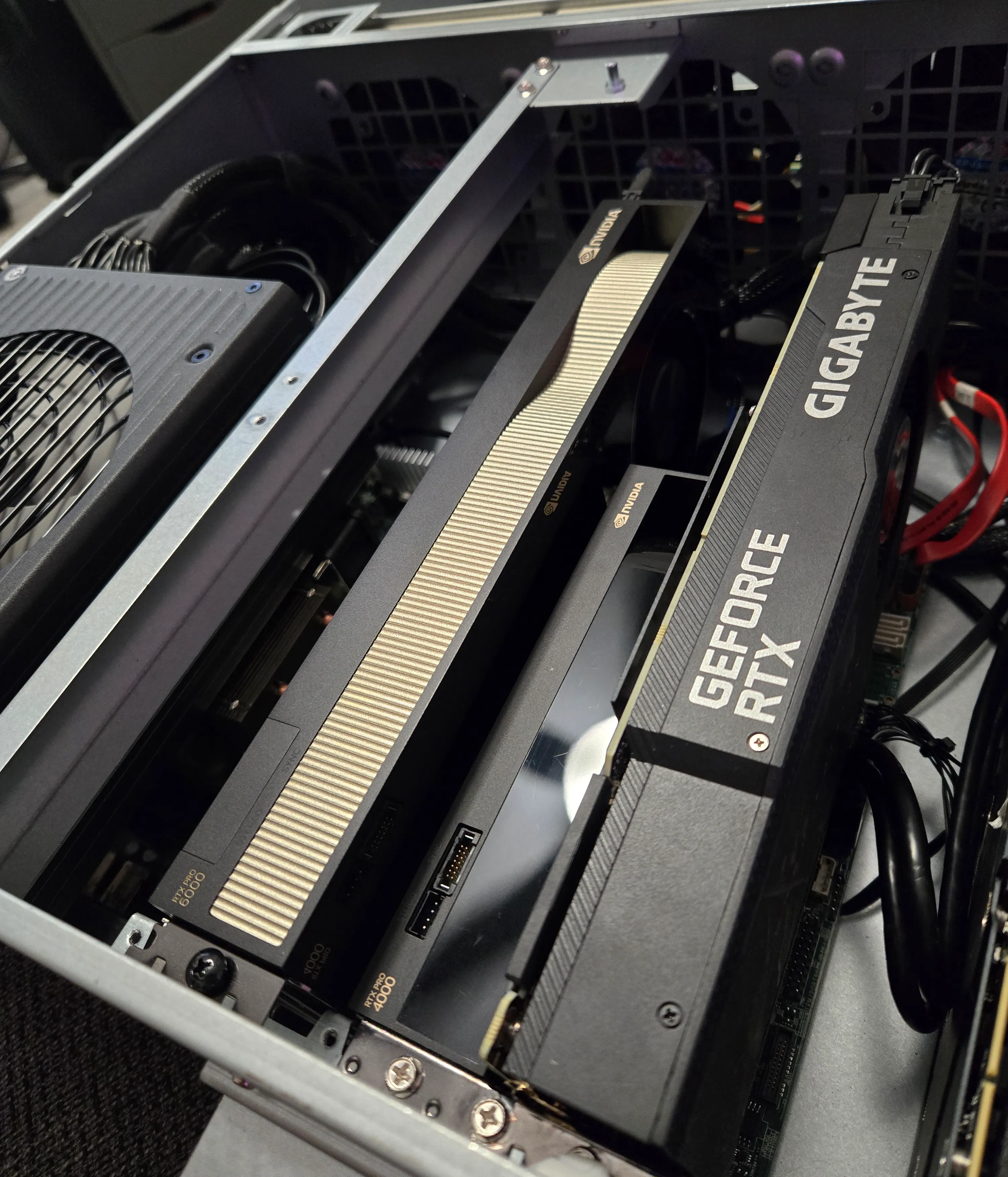 RTX PRO 6000 Blackwell installed in the primary node, close-up of the card.